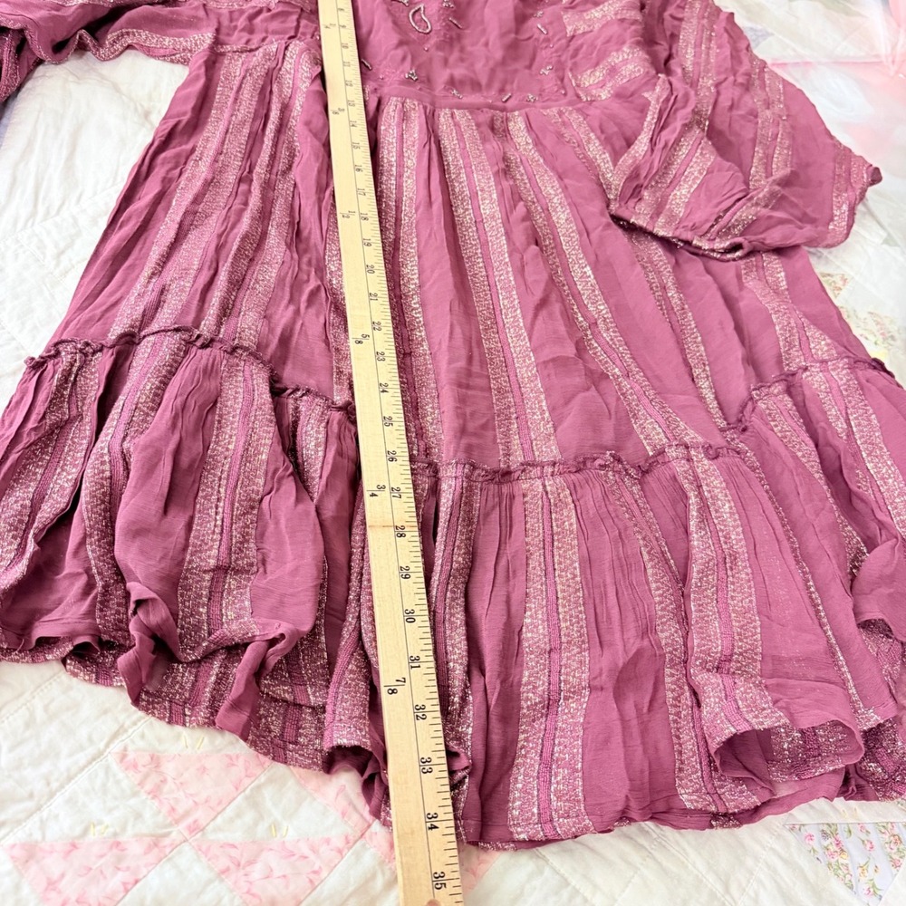 NWT Raga Women Small Plum Purple Beaded Metallic Stripe Babydoll Mini Dress Boho - Picture 11 of 12